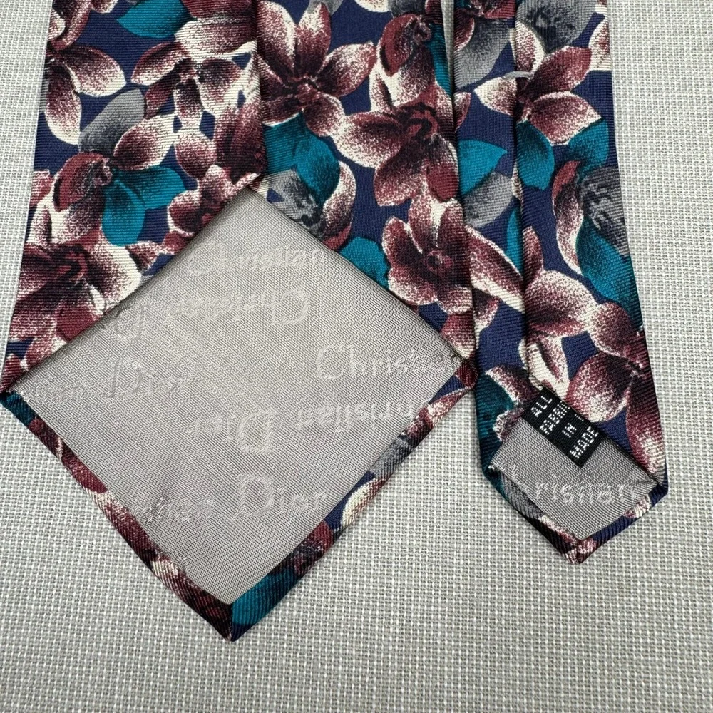 Christian Dior teal/pink floral silk tie‎